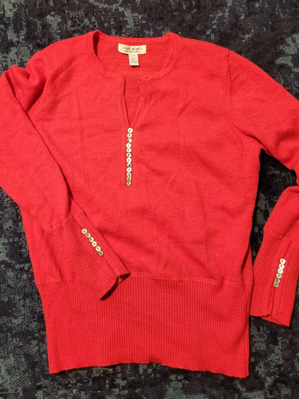 100% Merino Wool Sweater with Mother of Pearl buttons
